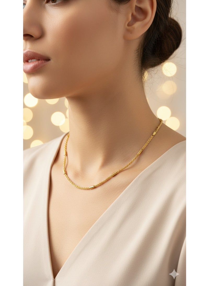 WARD Elegant Gold Tone Stainless Steel Dainty Chain Necklace with Polished Tube Accents. - Image 4